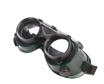 Closeup of welding glasses. Isolated on a white background.