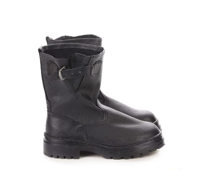 Black leather boots. Isolated on a white background.
