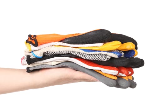 Rubber gloves on a hand. Isolated on a white background.