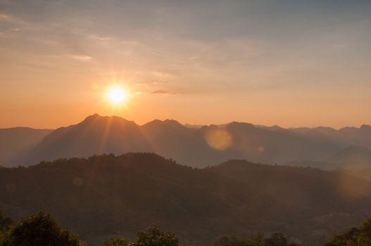 Majestic sunset in the mountains landscape at National mother Thailand