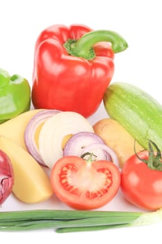 Fresh vegetables collage. Isolated on a white background.