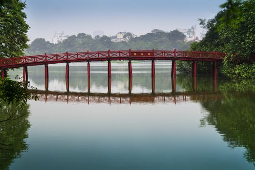 Red Bridge on Hoan Kiem Lake. Hanoi, Vietnam. 