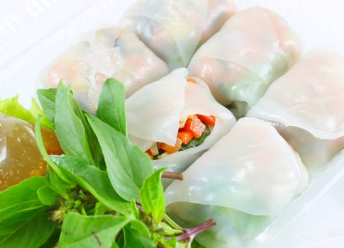 Fresh homemade vegetarian spring rolls ready to eat