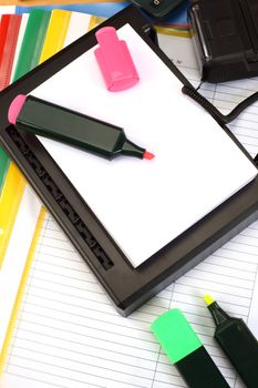 color markers on office desk close up 