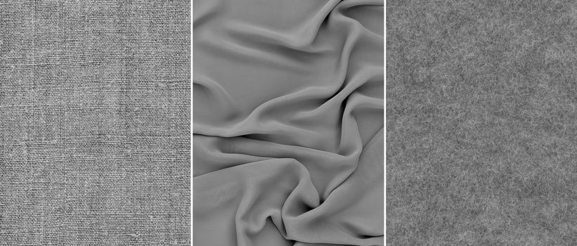 Set grey fabric: linen canvas, silk and mohair