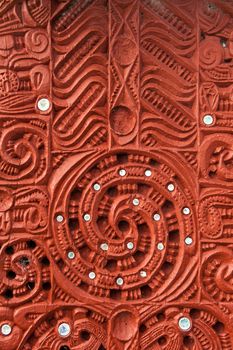 Detail of an old beautiful maori carving, Rotorua, New Zealand