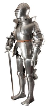 Armour of the medieval knight. Metal protection of the soldier against the weapon of the opponent