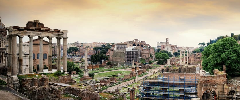 Panorama of Forum Romanum in Rome, Italy.