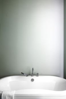 Modern Bathroom with blank wall for your test, image or logo. Soft Green Pastel Colors