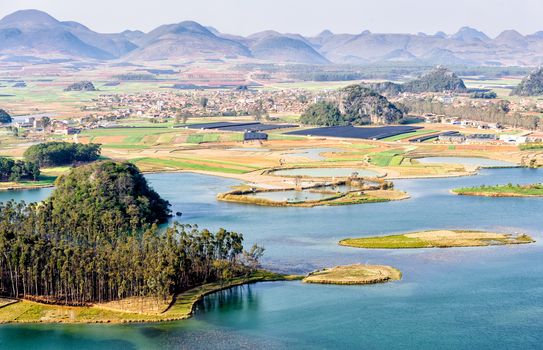 The puzhehei county under the sunset in Yunnan province of China.