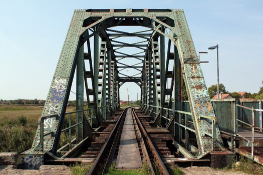 old steel railway bridge close up