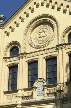 Façade of the Neo-romanesque Rywka and Zalman Nozyk synagogue - Warsaw, Poland.