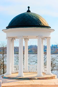 beautiful white gazebo high above the lake