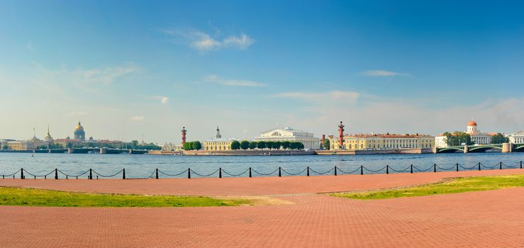Nice panoramic view of the Spit of Vasilievsky Island, St. Petersburg