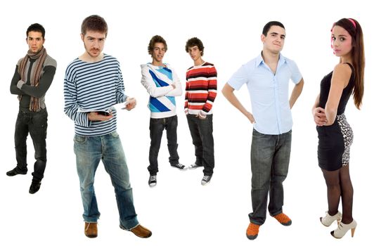 group of teenagers isolated on white background