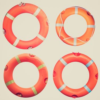 Vintage retro looking Collage of  life buoy for safety at sea