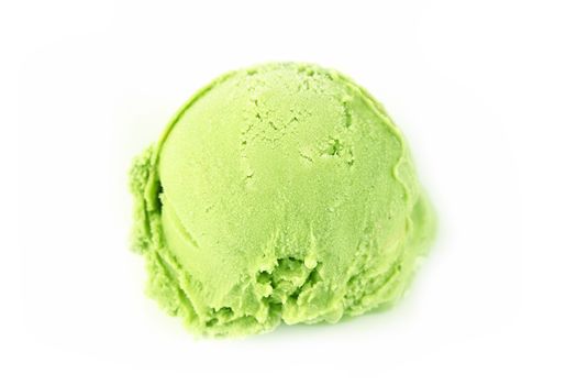 Scoop of green tea ice cream isolated on white background 