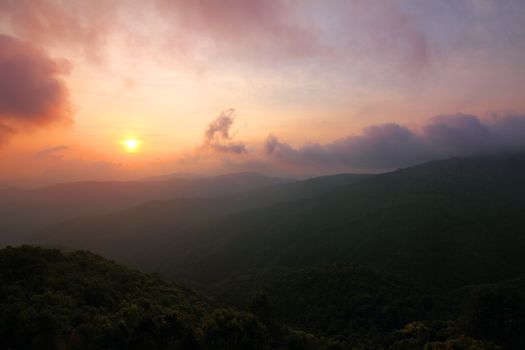 Summer landscape in the mountain with the sunset