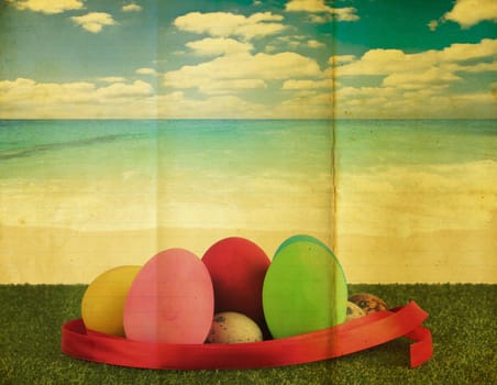 Ester eggs with retro background