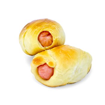 Two sausage rolls isolated on white background