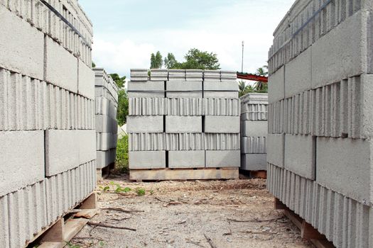 Pallets of concrete blocks