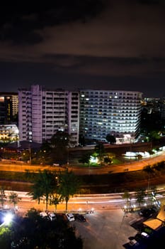 night view of the street in the city 