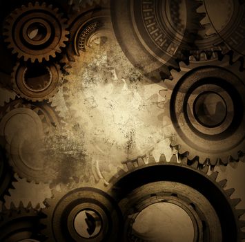 Closeup of gears and grunge background