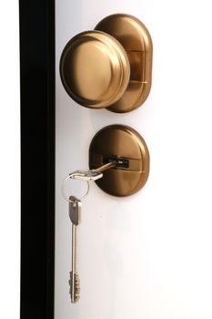 Lock with two keys of partially opened security door