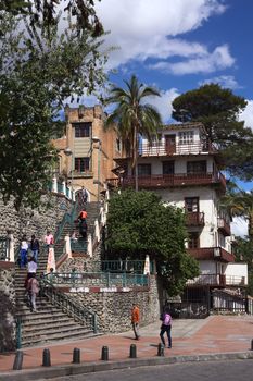 CUENCA, ECUADOR - FEBRUARY 13, 2014: Unidentified people on the stairs leading from Benigno Malo Av. to the riverside on February 13, 2014 in Cuenca, Ecuador