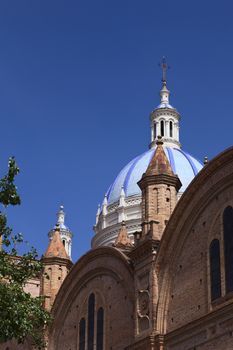 CUENCA, ECUADOR - FEBRUARY 13, 2014: Blue-colored dome of the Cathedral of the Immaculate Conception (commonly known as the New Cathedral) on February 13, 2014 in Cuenca, Azuay Province, Ecuador