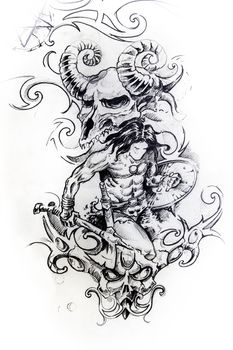 Handmade tattoo sketch over white paper