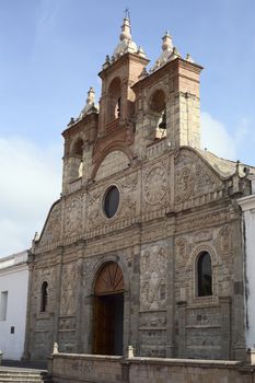 RIOBAMBA, ECUADOR - FEBRUARY 16, 2014: The Cathedral of Riobamba,of which the facade is a historic relic, on February 16, 2014 in Riobamba, Ecuador