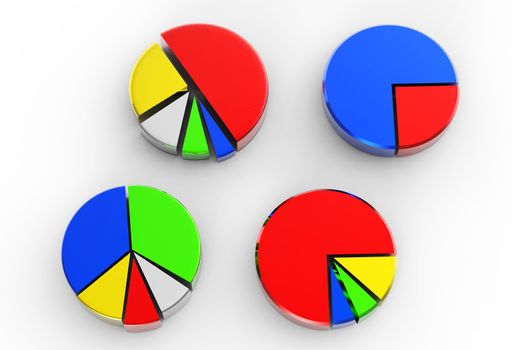 set of different pie chart on isolated background