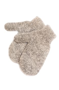 warm gloves made of wool on a white background