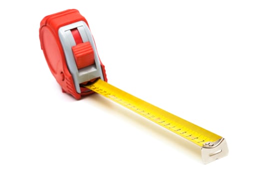 Red new tape-measure on a white background