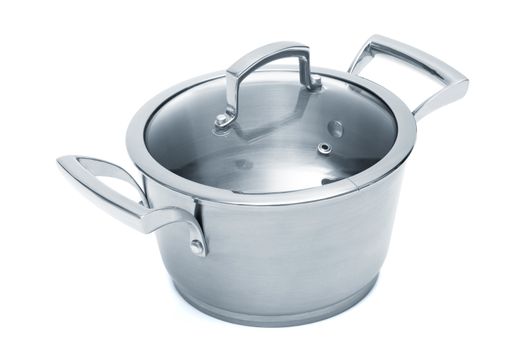 Modern steel saucepan on a white background 