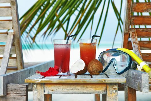 Two cocktails at tropical beach