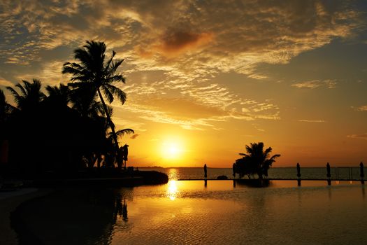 Beautiful sunset at Maldivian beach