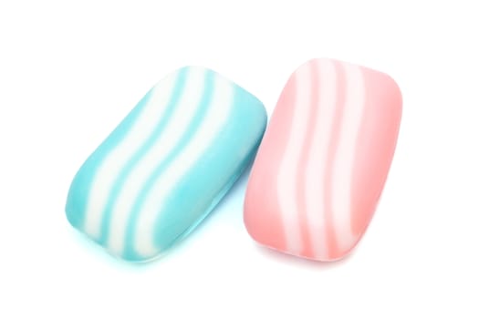 blue and pink soap on a white background