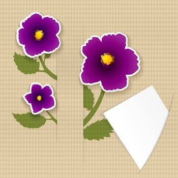 Raster version of invitation card with cutting flowers and paper