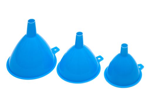 Three blue funnel with a white background