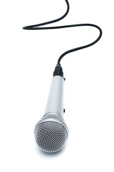 Microphone with a black cord on a white background