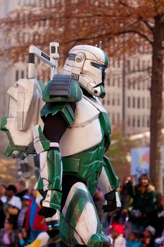 Atlanta, GA, USA - December 1, 2012:  A character from the Star Wars movies walks down Peachtree Street while taking part in the annual Atlanta Christmas parade in downtown Atlanta.