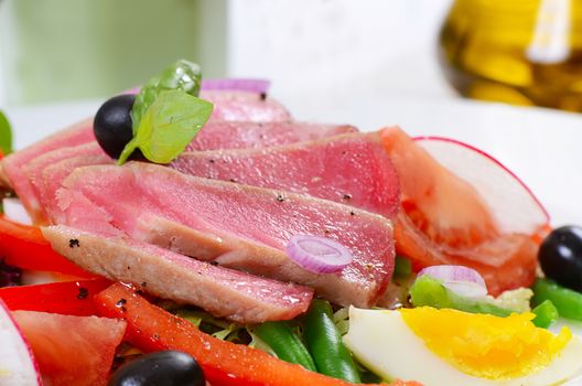 The nicoise with fresh tuna and vegetables