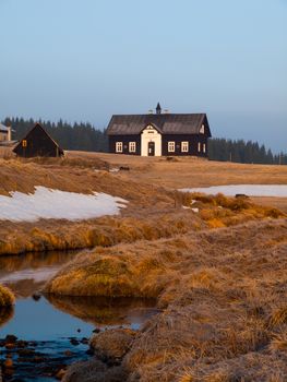 Morning view of typical Jizera Mountains cottage (Czech Republic)