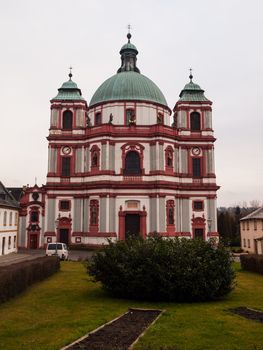 Front view of Basilica Minor in Jablonne v Podjesedi (Czech Republic)