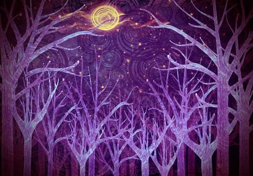 purple forest and full moon