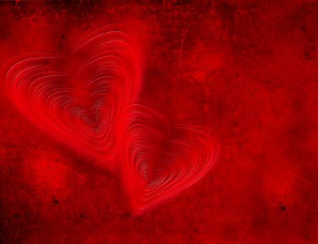two hearts on red grunge background