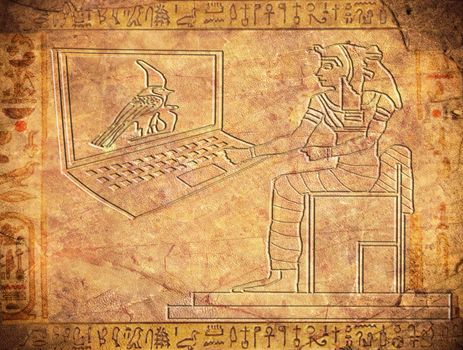 egyptian hieroglyphics with notebook digital illustration