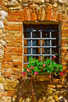 Italian Window  Decorated with Fresh Flowers